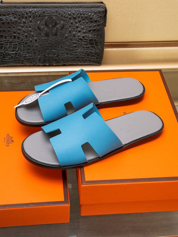 HM IZMIR SANDAL GRAY AND CERULEAN CALFSKIN