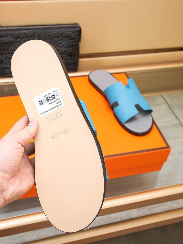 HM IZMIR SANDAL GRAY AND CERULEAN CALFSKIN