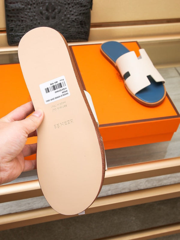 HM IZMIR SANDAL AEGEAN AND WHITE CALFSKIN