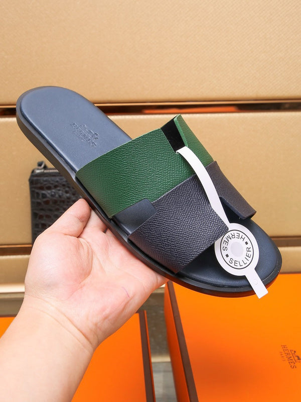 HM IZMIR SANDAL BLACK AND DARK GREEN LAMBSKIN
