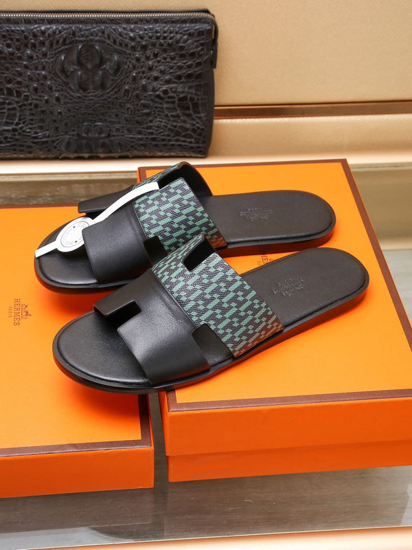 HM IZMIR SANDAL BLACK AND SAPPHIRE CALFSKIN