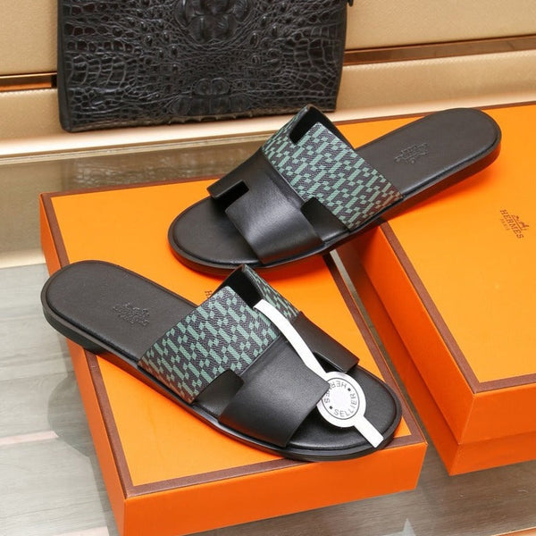 HM IZMIR SANDAL BLACK AND SAPPHIRE CALFSKIN