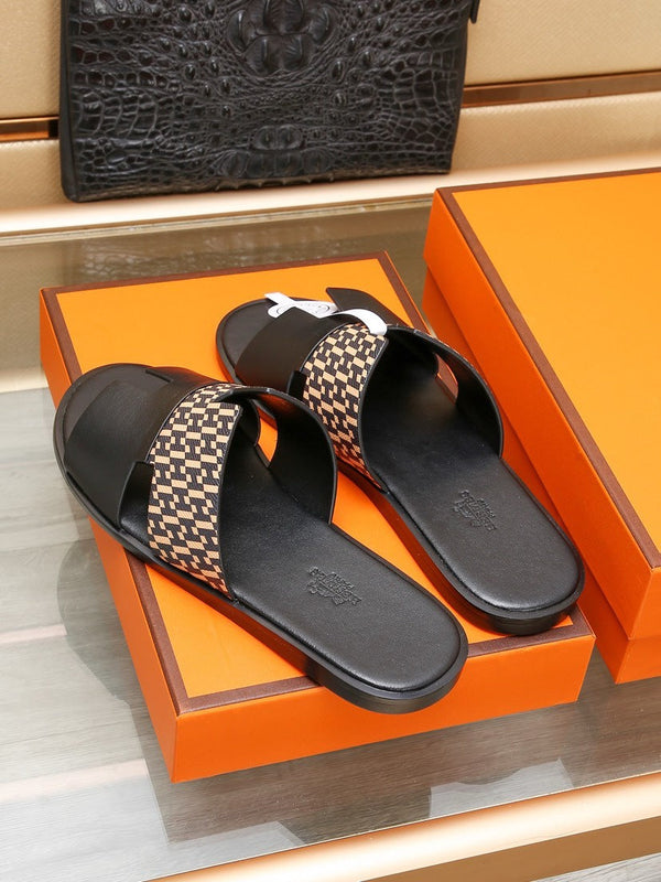 HM IZMIR SANDAL BLACK AND PEACHY CALFSKIN