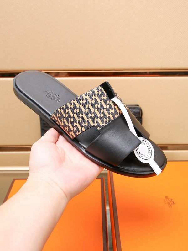 HM IZMIR SANDAL BLACK AND PEACHY CALFSKIN