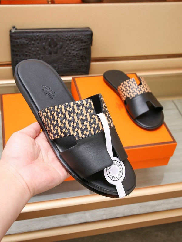HM IZMIR SANDAL BLACK AND PEACHY CALFSKIN