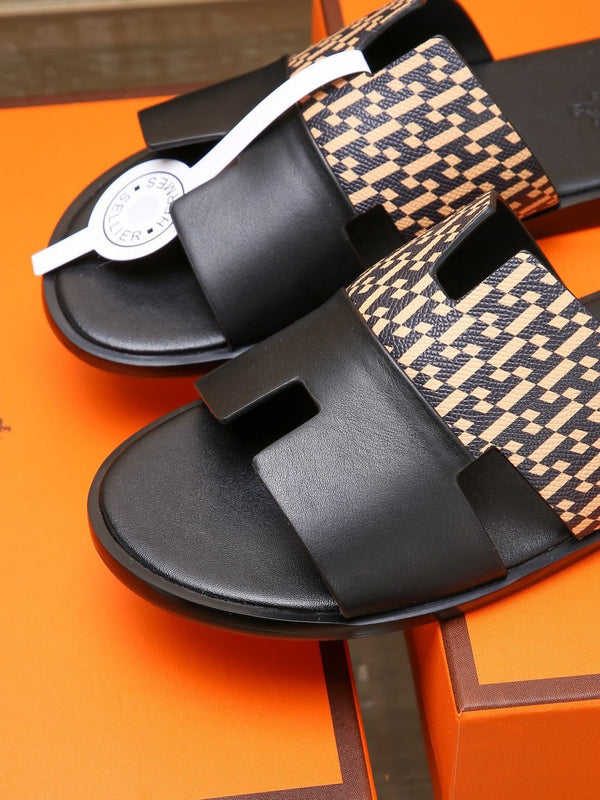 HM IZMIR SANDAL BLACK AND PEACHY CALFSKIN