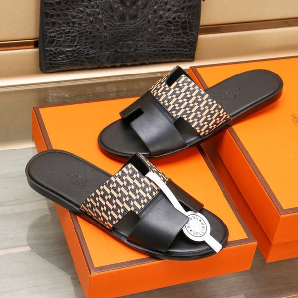 HM IZMIR SANDAL BLACK AND PEACHY CALFSKIN