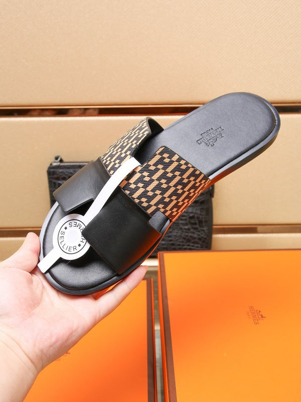 HM IZMIR SANDAL BLACK AND PEACHY CALFSKIN