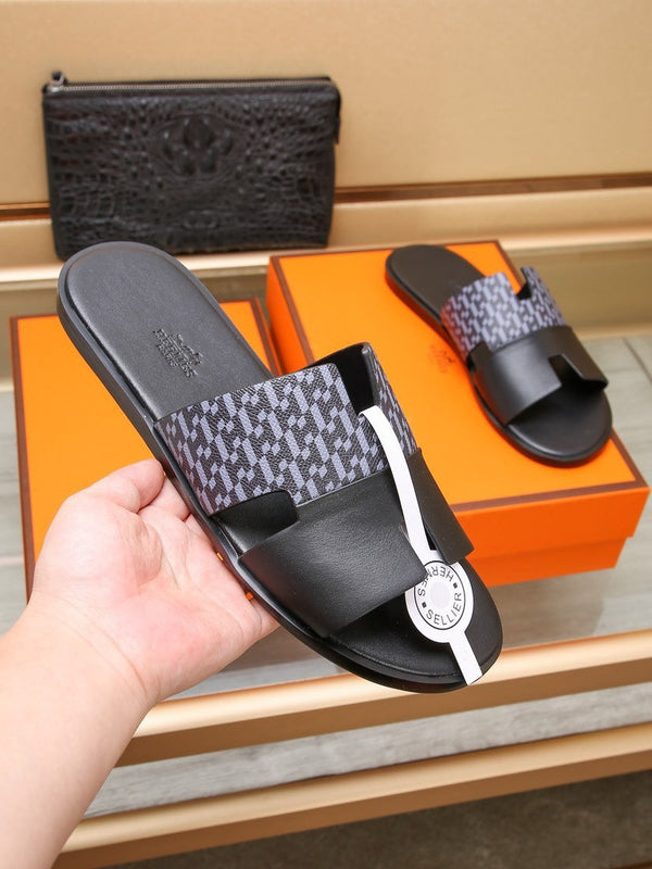 HM ORAN SANDAL BLACK AND LAVENDER CALFSKIN
