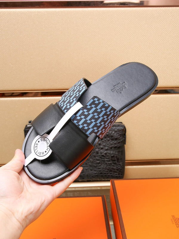 HM IZMIR SANDAL BLACK AND SKY CALFSKIN