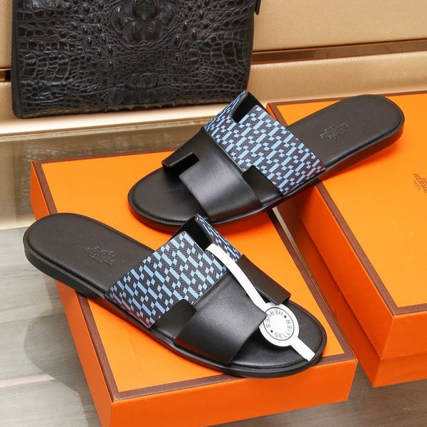 HM IZMIR SANDAL BLACK AND SKY CALFSKIN