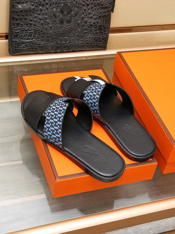 HM IZMIR SANDAL BLACK AND SKY CALFSKIN