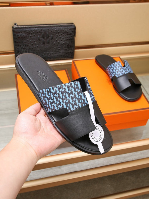 HM IZMIR SANDAL BLACK AND SKY CALFSKIN