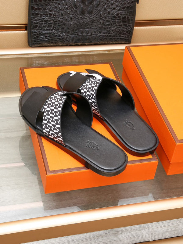 HM IZMIR SANDAL BLACK AND WHITE CALFSKIN