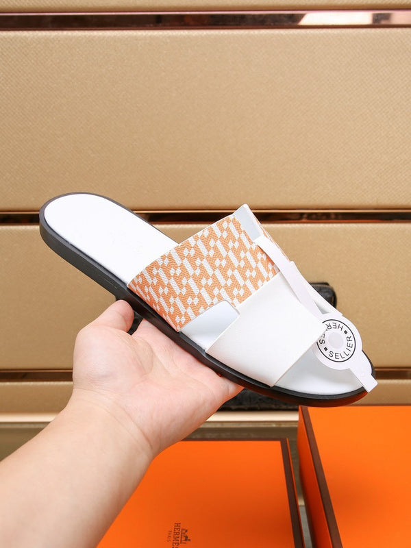 HM IZMIR SANDAL WHITE AND TANGERINE CALFSKIN