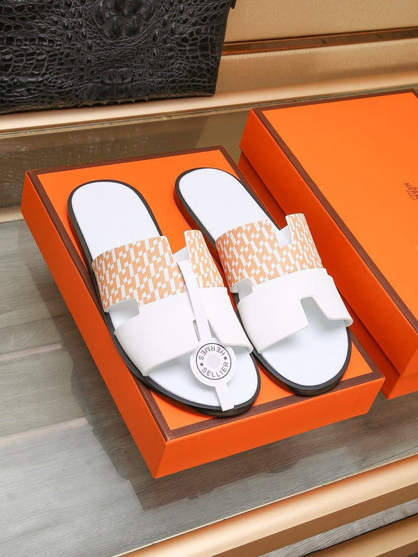 HM IZMIR SANDAL WHITE AND TANGERINE CALFSKIN