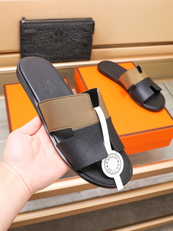 HM IZMIR SANDAL BLACK AND BROWN LAMBSKIN