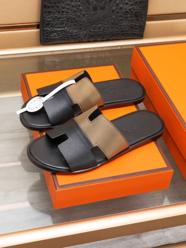 HM IZMIR SANDAL BLACK AND BROWN LAMBSKIN