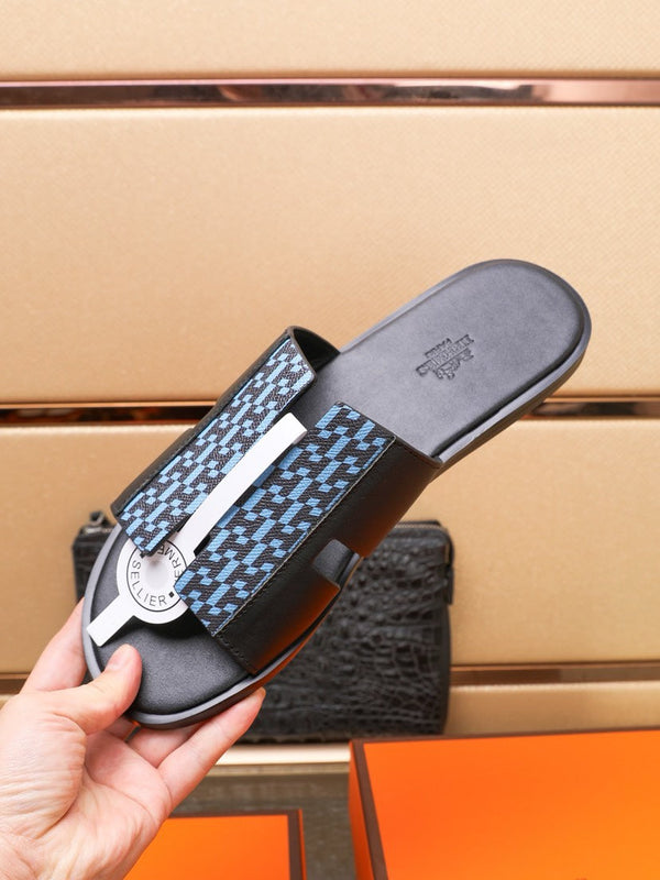 HM IZMIR SANDAL BLACK AND SKY LAMBSKIN