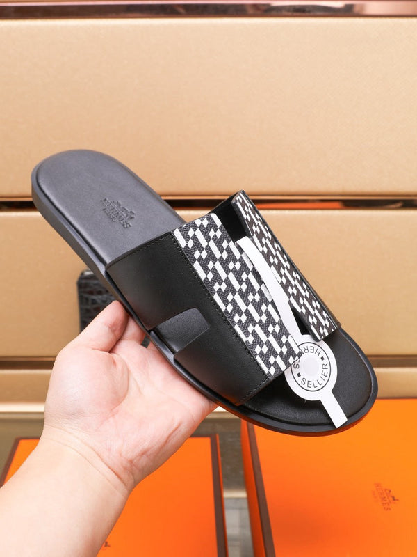 HM IZMIR SANDAL BLACK AND WHITE LAMBSKIN