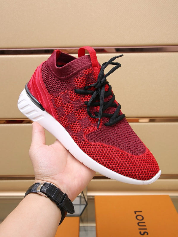 LV SNEAKERS IN CURRANT RED MESH FABRIC