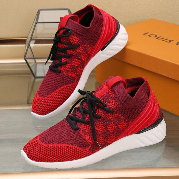 LV SNEAKERS IN CURRANT RED MESH FABRIC