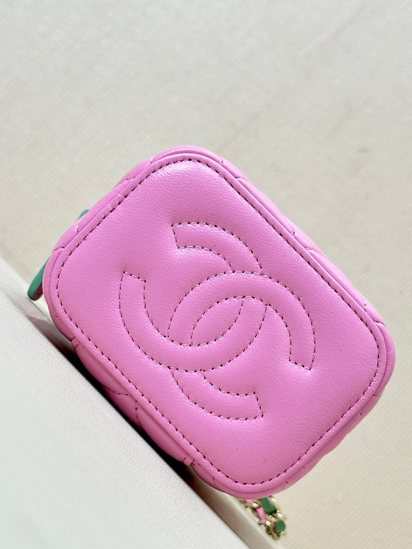 vanity shoulder bag top handle 10cm pink green lambskin