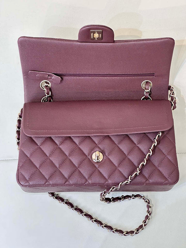 CLASSIC FLAP 23CM BURGUNDY CAVIAR LIGHT GOLD HARDWARE