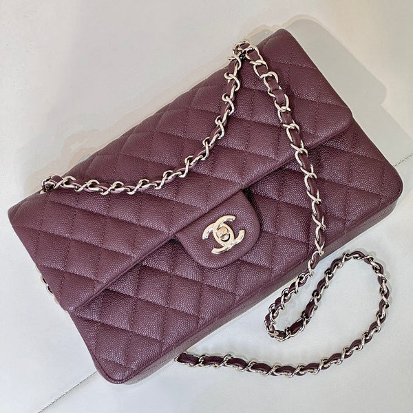 CLASSIC FLAP 23CM BURGUNDY CAVIAR LIGHT GOLD HARDWARE