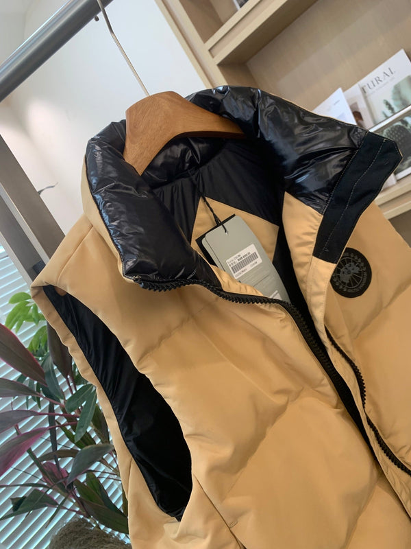 C. Goose Hooded Down Vest Beige Polyester 0004
