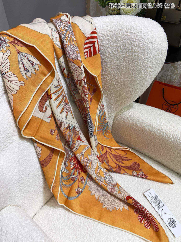 Square Scarf 140 CM Yellow Orange Colorful Cashmere And Silk