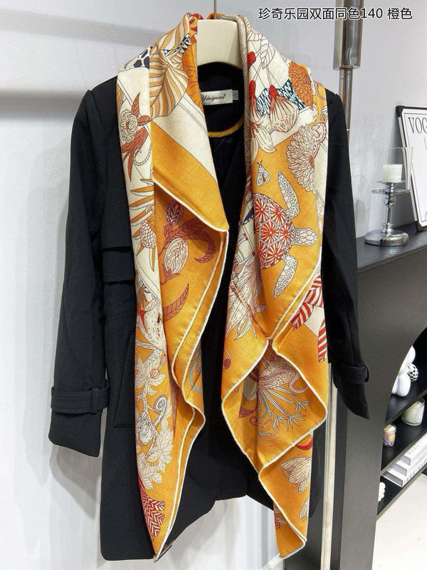 Square Scarf 140 CM Yellow Orange Colorful Cashmere And Silk