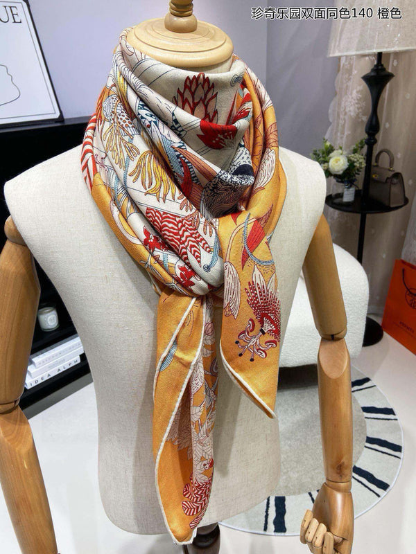 Square Scarf 140 CM Yellow Orange Colorful Cashmere And Silk