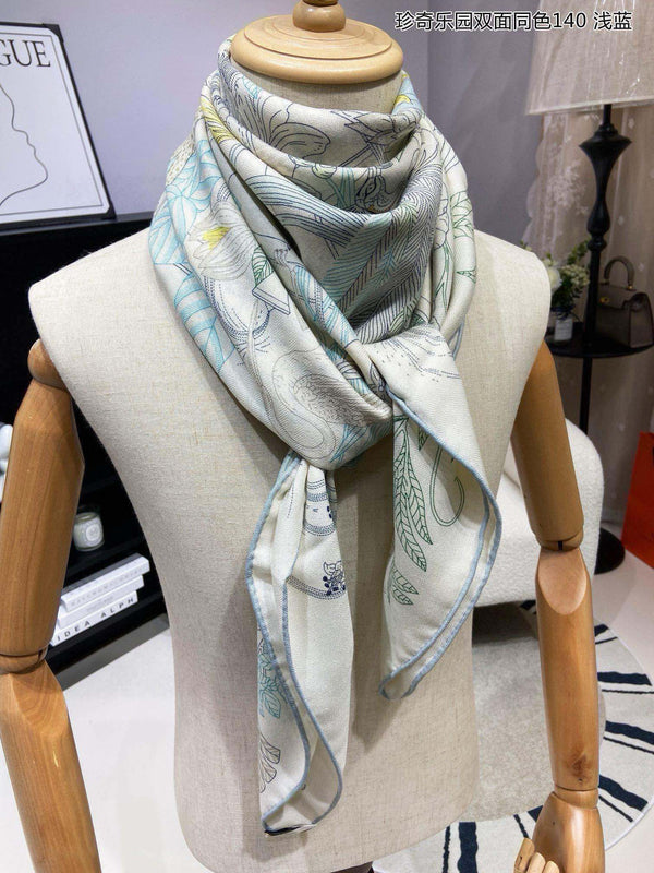Precious Paradise Scarf 140 CM White Colorful Cashmere And Silk