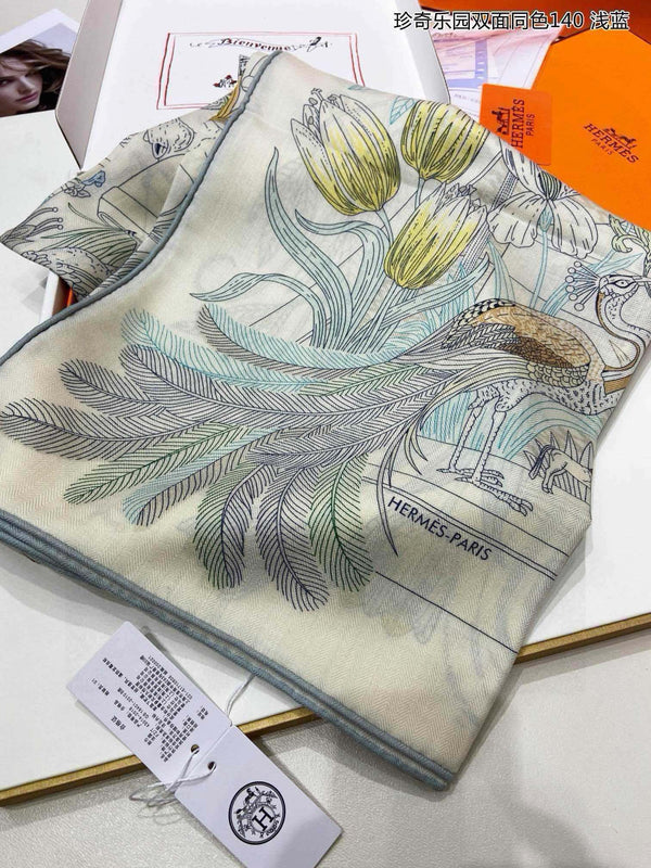 Precious Paradise Scarf 140 CM White Colorful Cashmere And Silk