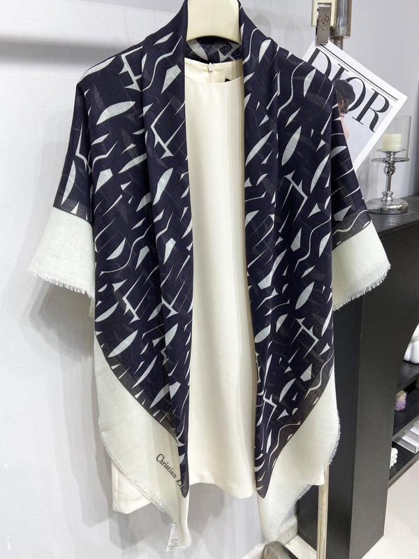 SCIALLE MISS DIOR ALLOVER 140 CM IN CASHMERE SETA E BIANCO MISTO NERO 411629