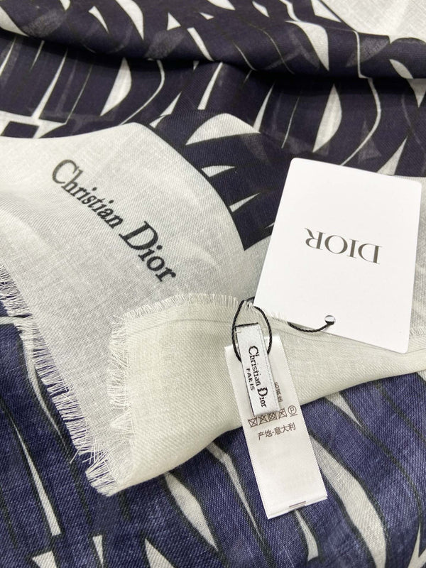 SCIALLE MISS DIOR ALLOVER 140 CM IN CASHMERE SETA E BIANCO MISTO NERO 411629