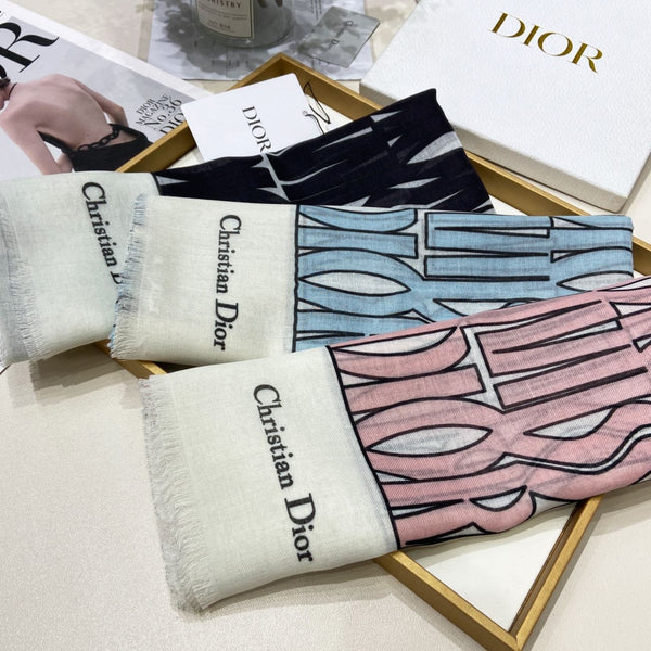 SCIALLE MISS DIOR ALLOVER 140 CM IN CASHMERE SETA E BIANCO MISTO NERO 411629