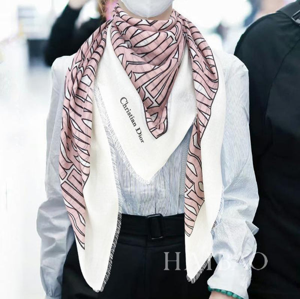 SCIALLE MISS DIOR ALLOVER 140 CM IN CASHMERE SETA BIANCO MIX ROSA PALLIDO 411631