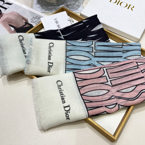 SCIALLE MISS DIOR ALLOVER 140 CM IN CASHMERE SETA BIANCO MIX ROSA PALLIDO 411631