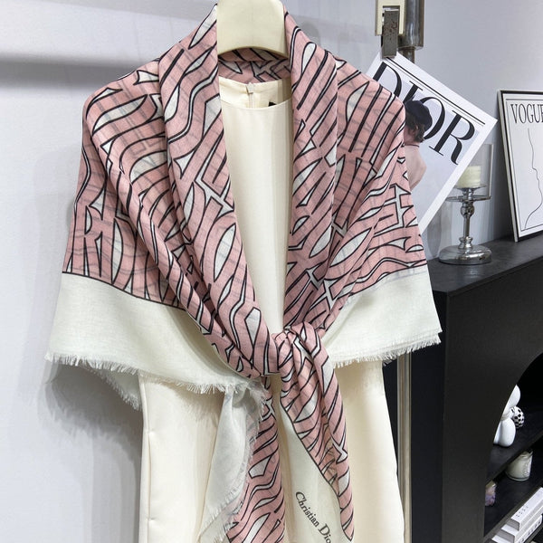 SCIALLE MISS DIOR ALLOVER 140 CM IN CASHMERE SETA BIANCO MIX ROSA PALLIDO 411631