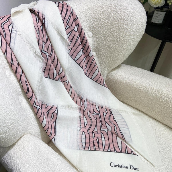 SCIALLE MISS DIOR ALLOVER 140 CM IN CASHMERE SETA BIANCO MIX ROSA PALLIDO 411631