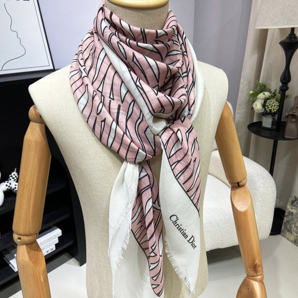 SCIALLE MISS DIOR ALLOVER 140 CM IN CASHMERE SETA BIANCO MIX ROSA PALLIDO 411631