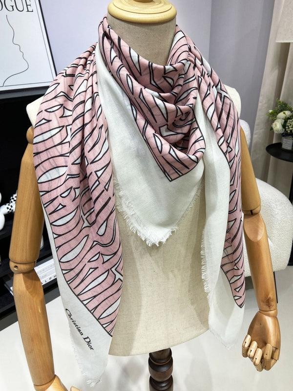 SCIALLE MISS DIOR ALLOVER 140 CM IN CASHMERE SETA BIANCO MIX ROSA PALLIDO 411631