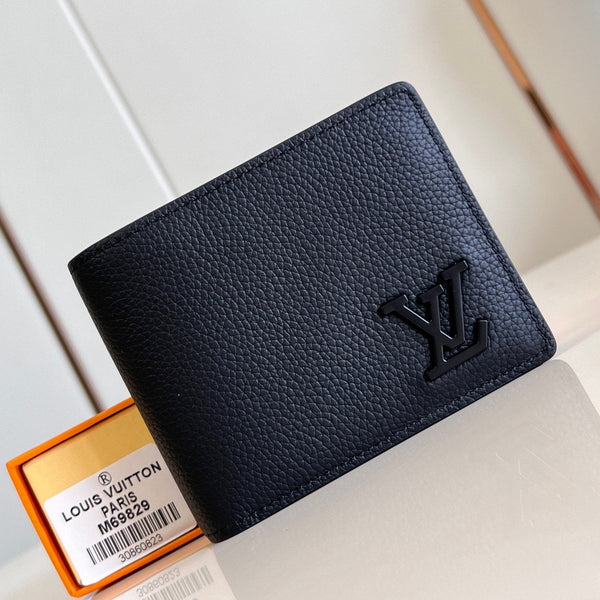 MULTIPLE WALLET AEROGRAM 10CM BLACK CALFSKIN