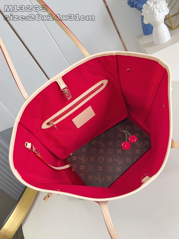 LV x TM Neverfull MM 31cm Brown Cherry Monogram Canvas