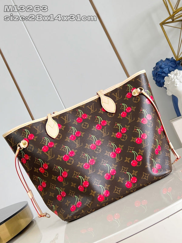 LV x TM Neverfull MM 31cm Brown Cherry Monogram Canvas