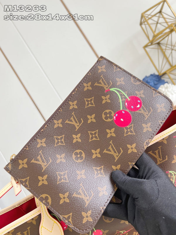 LV x TM Neverfull MM 31cm Brown Cherry Monogram Canvas