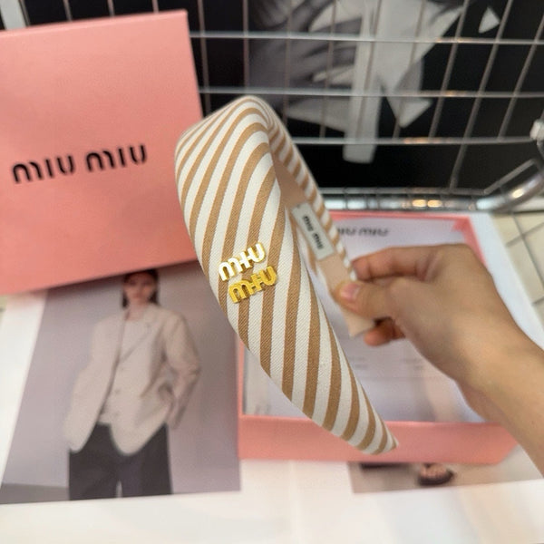 HEADBAND STRIPES WHITE MIX WARM TAN COTTON GOLD LOGO 432857