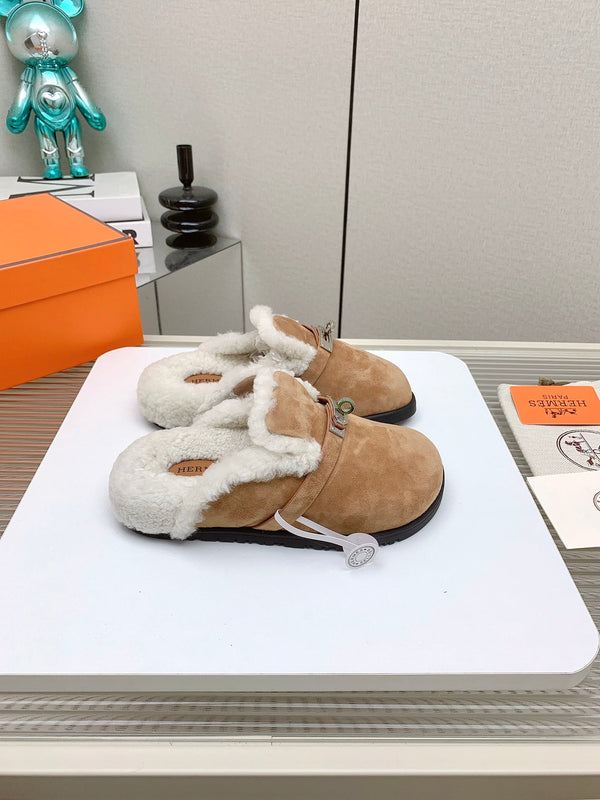 HM Mule 30mm In Light Brown With Fleece And Suede Lining  971394